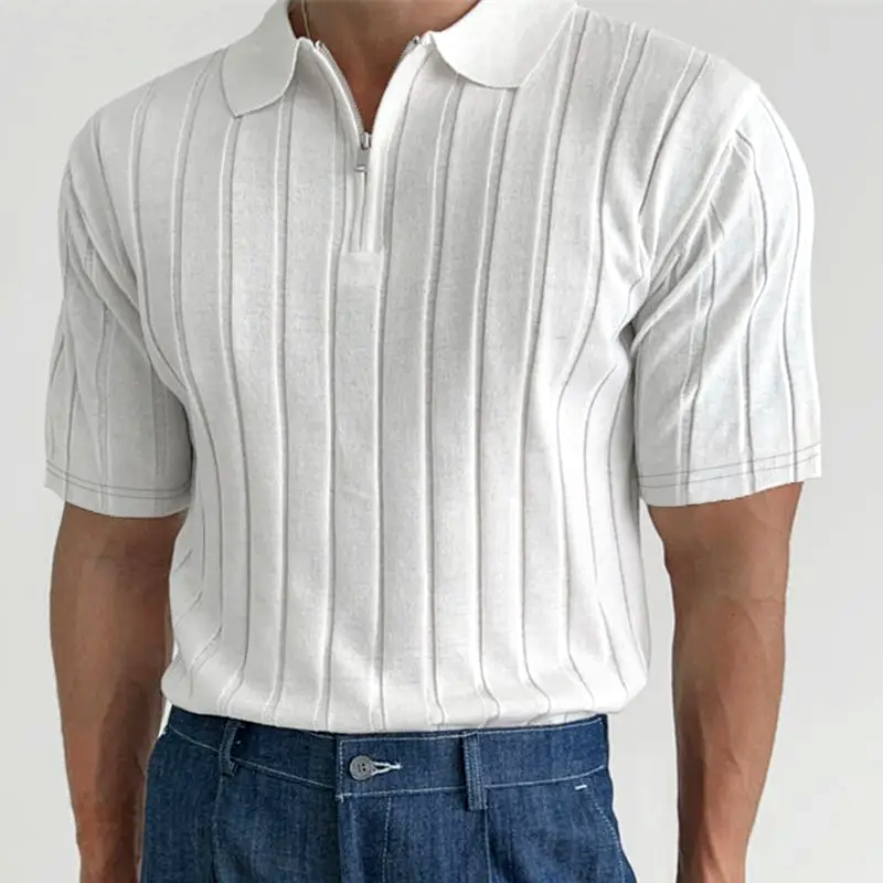 Textured Stripe Zipper Polo