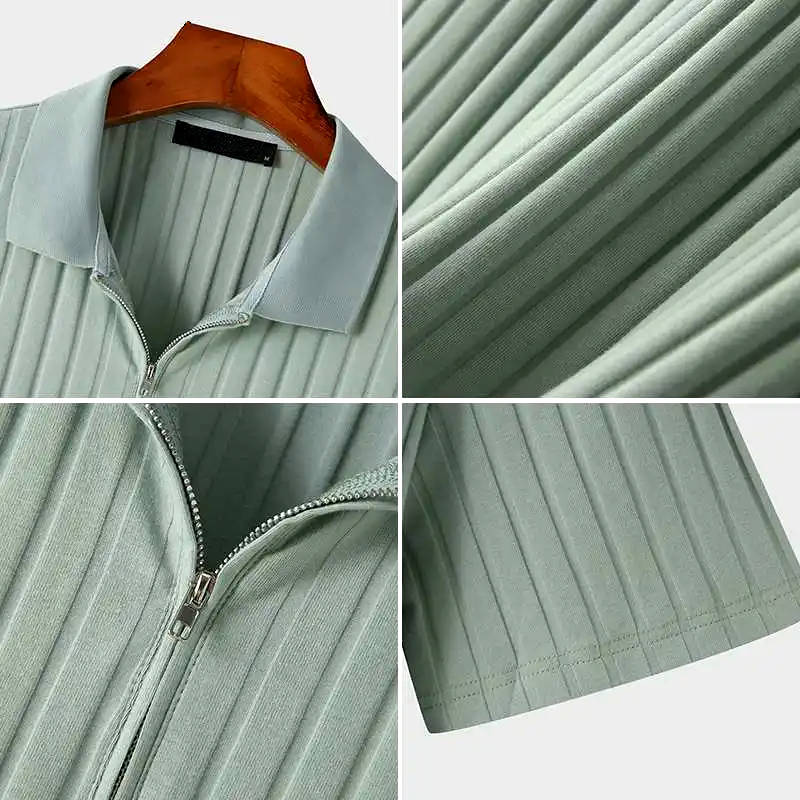 Textured Stripe Zipper Polo