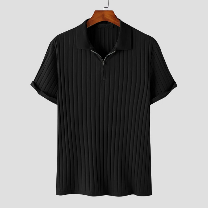 Textured Stripe Zipper Polo