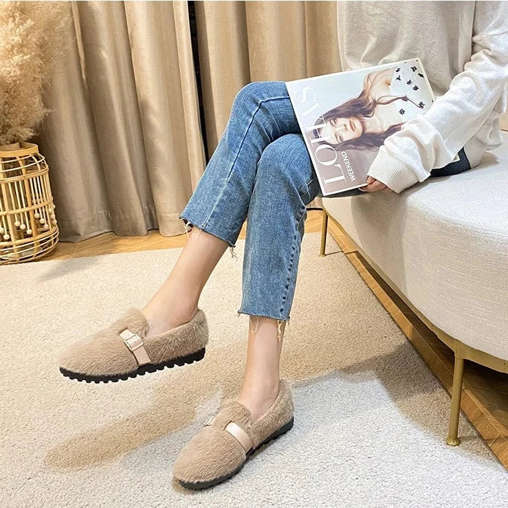 Mary Jane Plush Slide Shoes