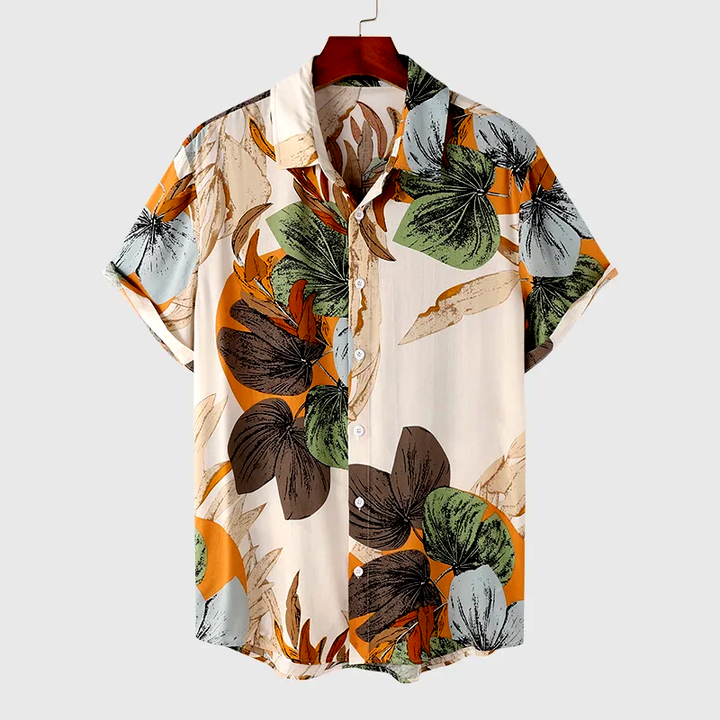 Tropical Leaf Print Hawaiian Shirt