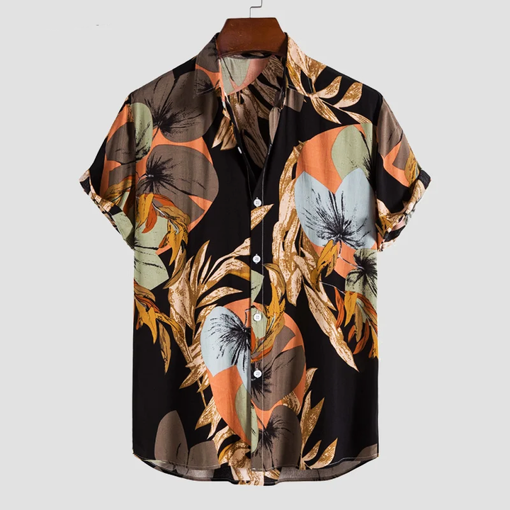 Tropical Leaf Print Hawaiian Shirt