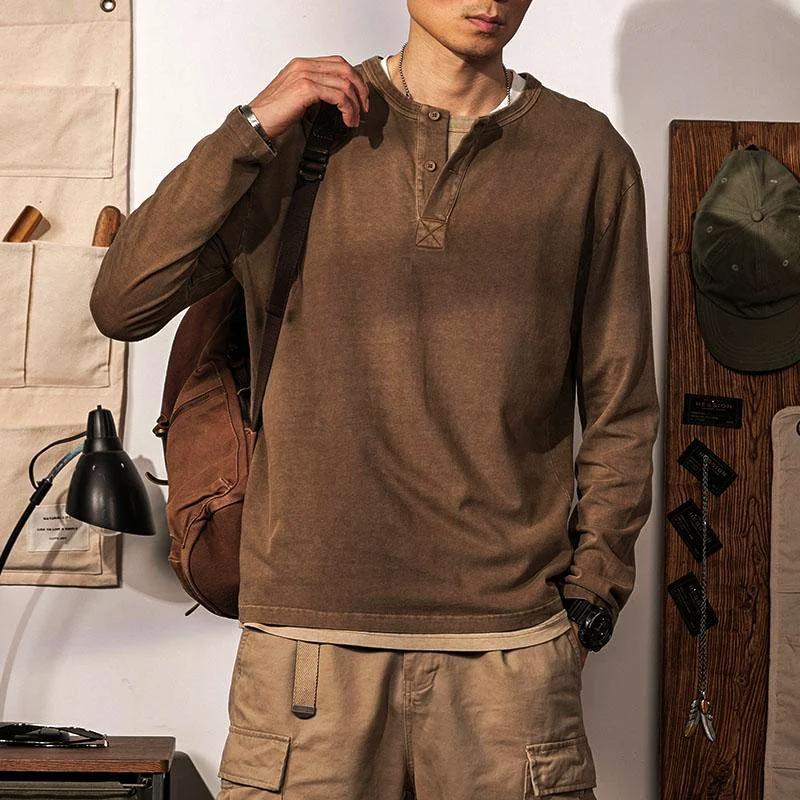 Textured Cotton Henley Tee