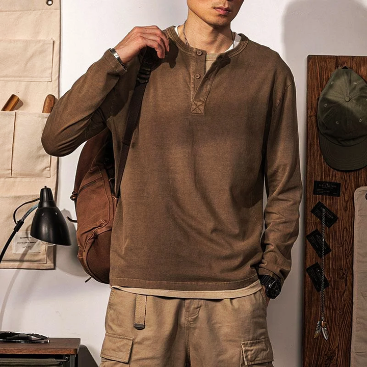 Textured Cotton Henley Tee