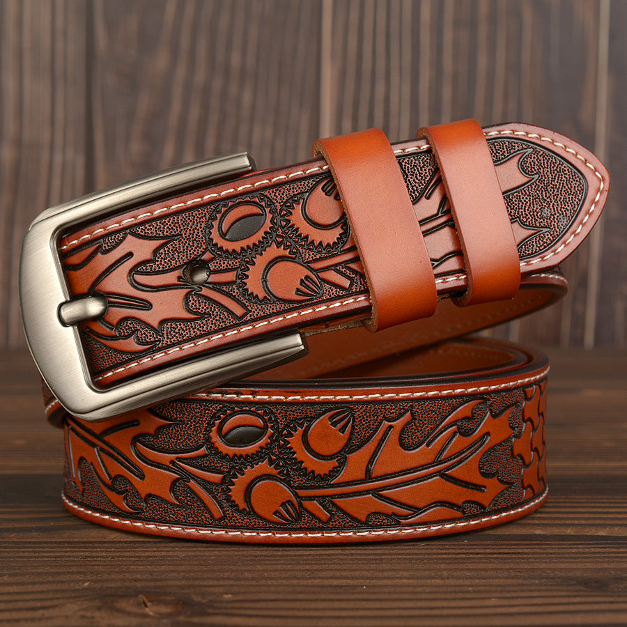 Stefan Carved Genuine Cow Leather Belt For Men