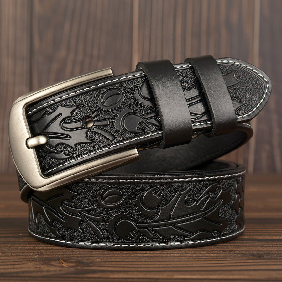Stefan Carved Genuine Cow Leather Belt For Men