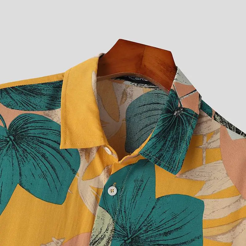 Tropical Leaf Print Hawaiian Shirt