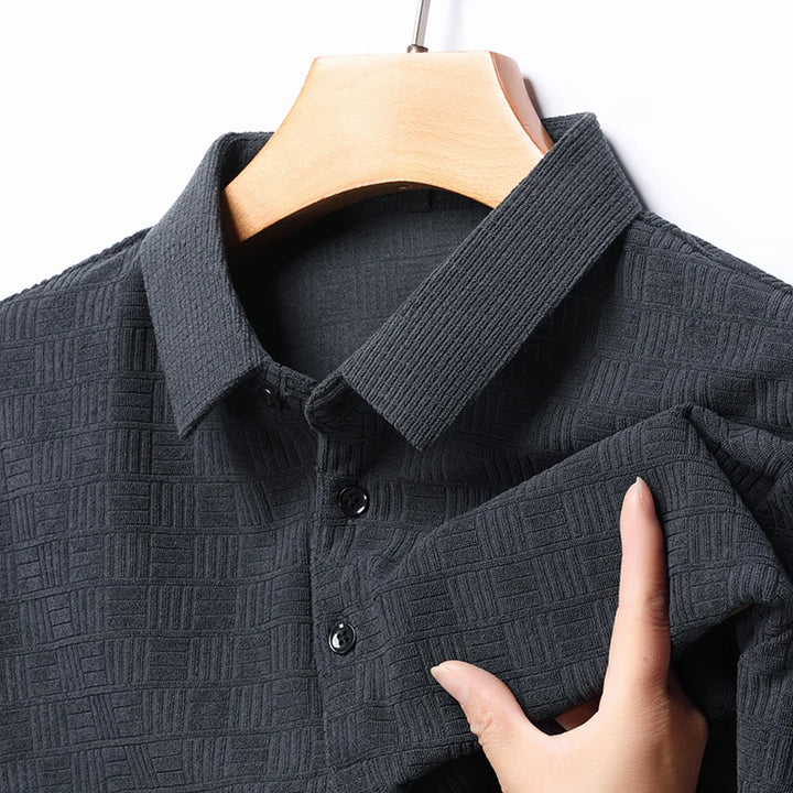 Textured Cotton Hemp Polo Shirt