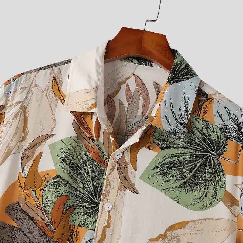 Tropical Leaf Print Hawaiian Shirt