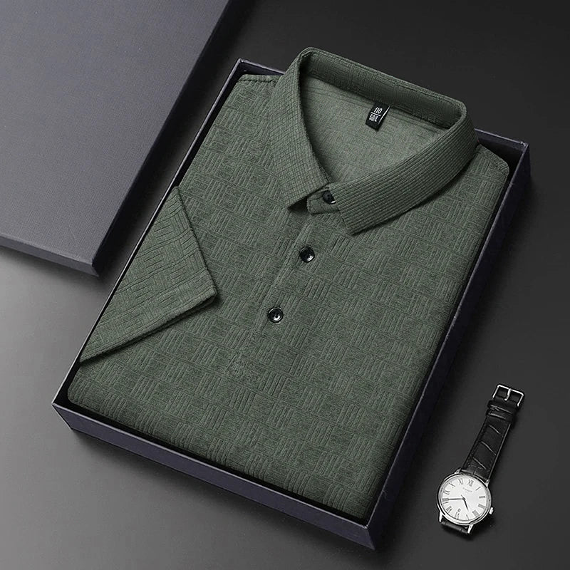 Textured Cotton Hemp Polo Shirt