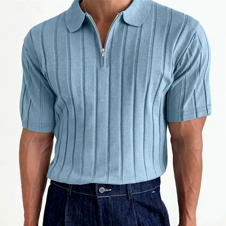 Textured Stripe Zipper Polo