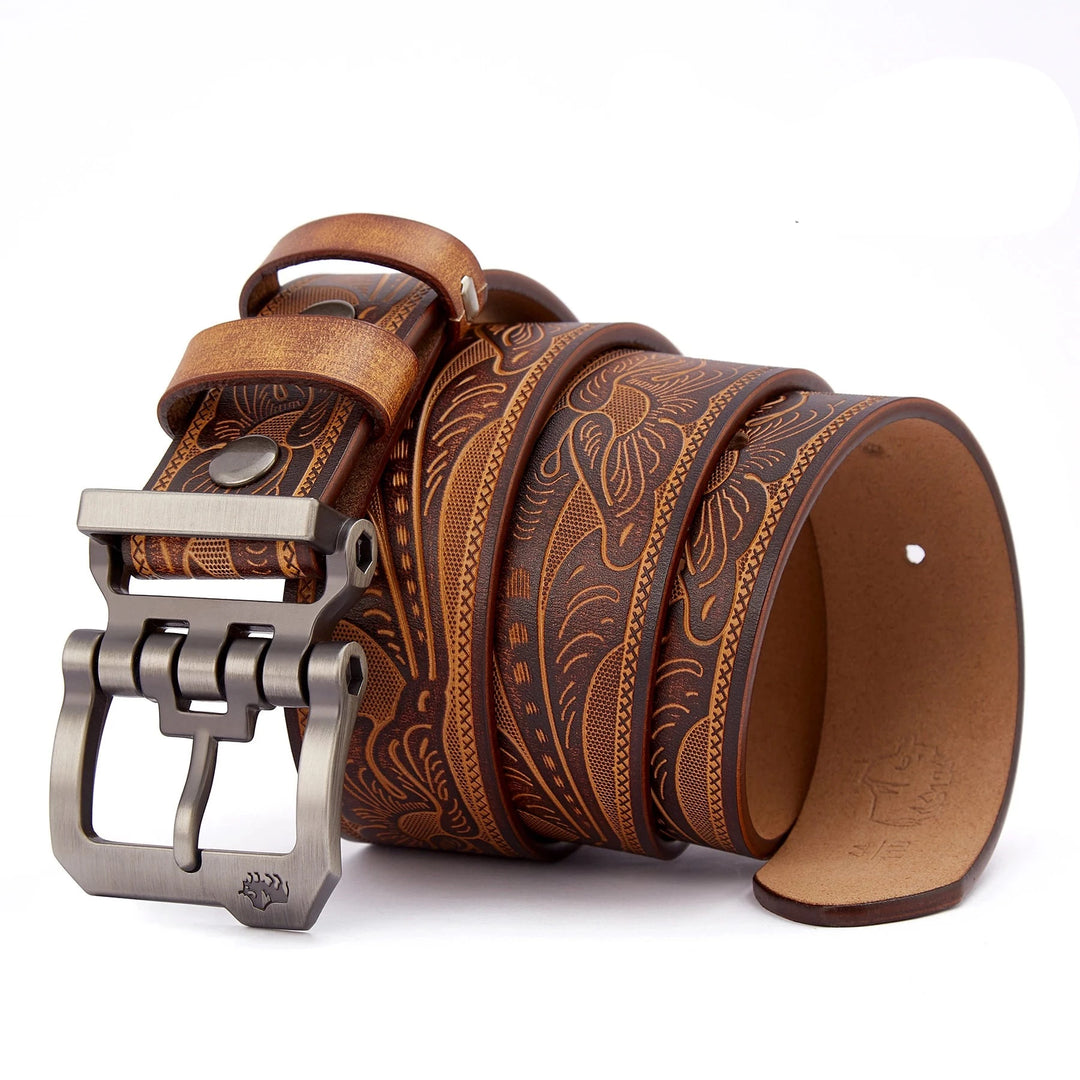 Exquisite Leather Carved Detail Belt