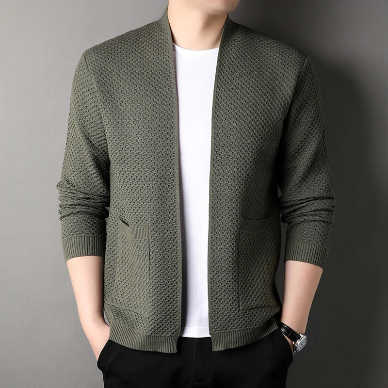 Waffle Knit Merino Jacquard Cardigan