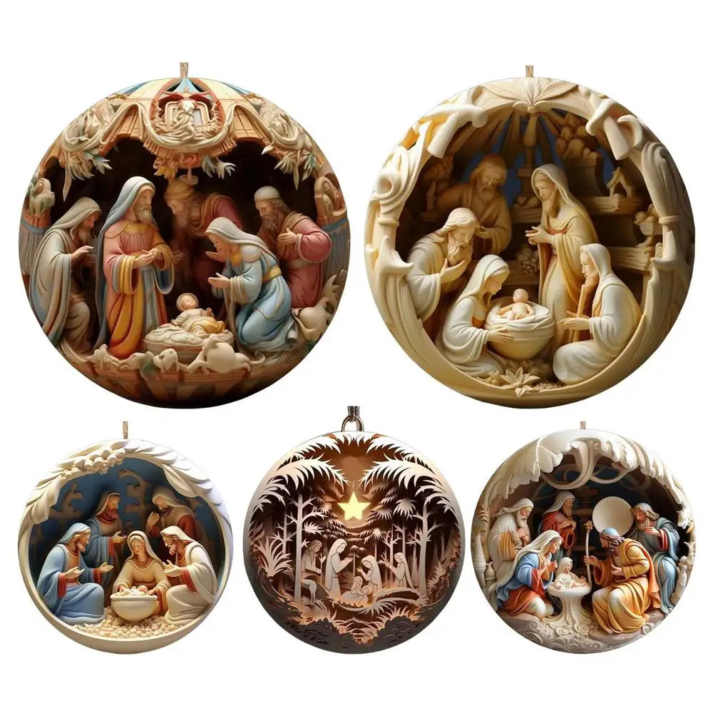 3D Nativity Tree Ornaments (Set of 5)