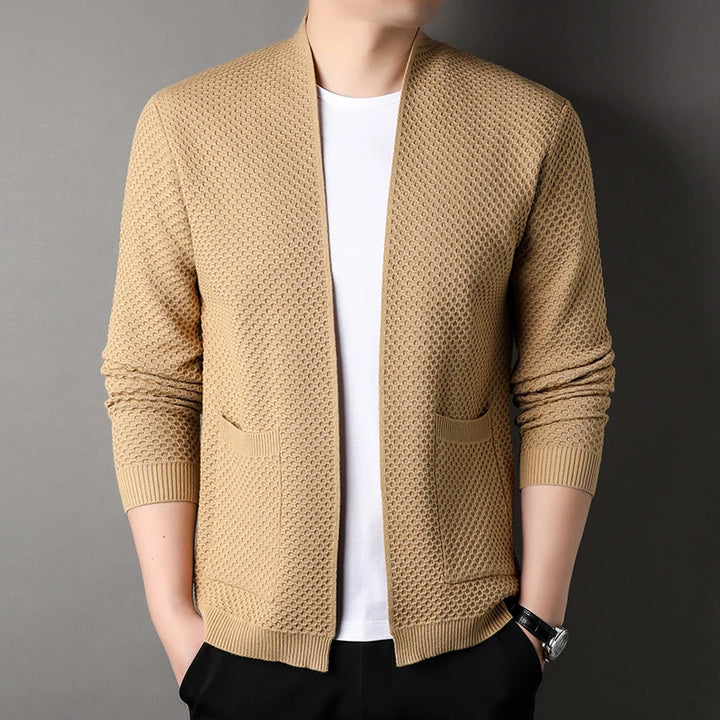 Waffle Knit Merino Jacquard Cardigan