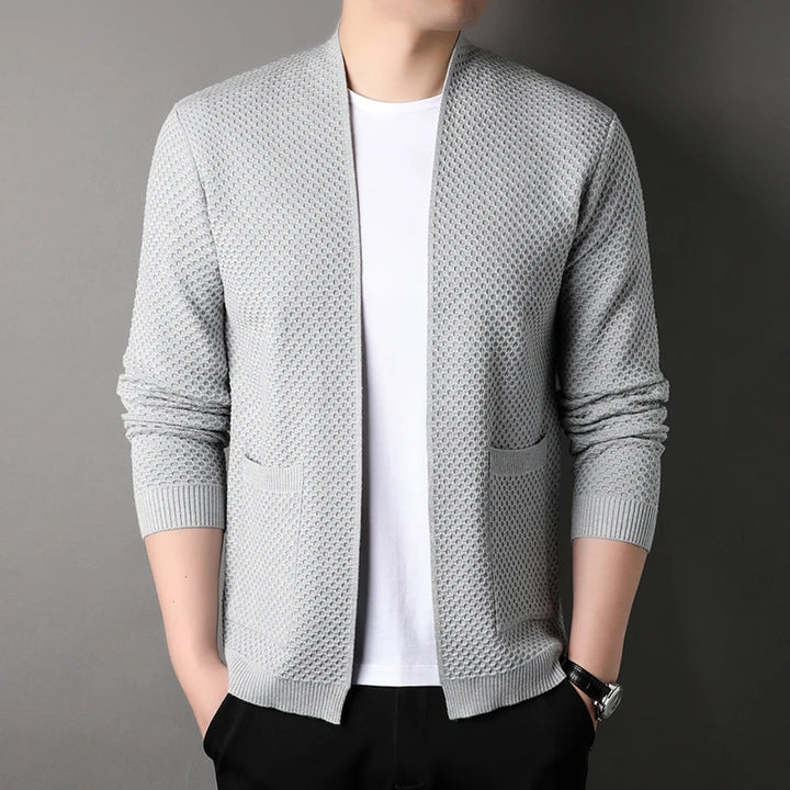 Waffle Knit Merino Jacquard Cardigan