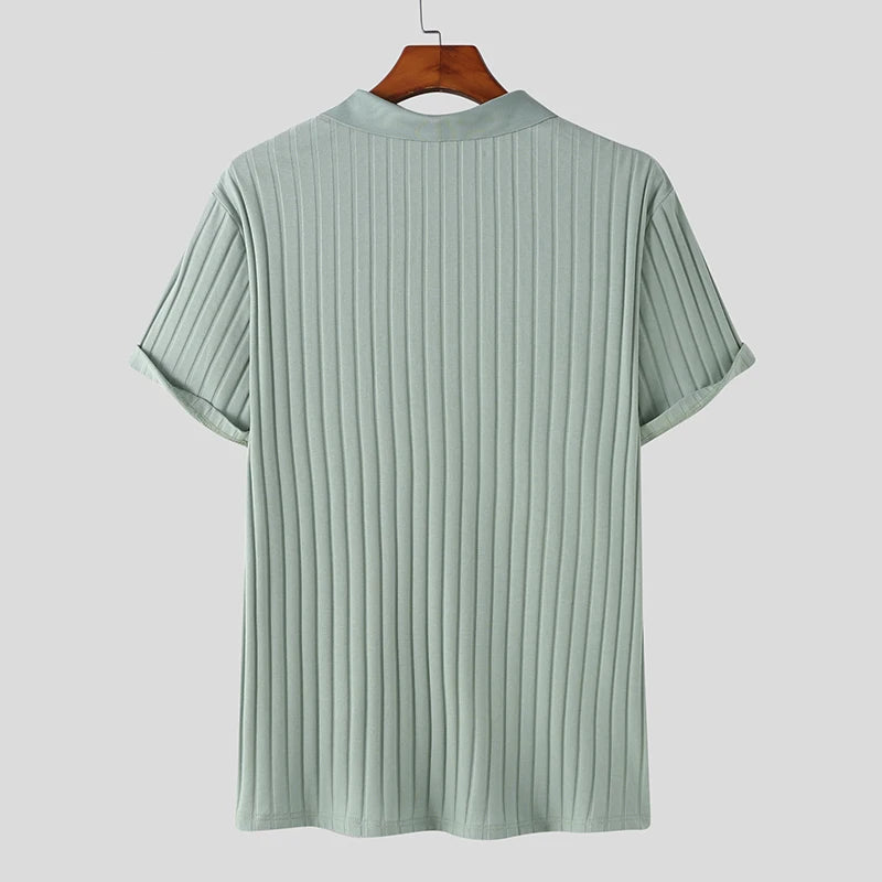 Textured Stripe Zipper Polo