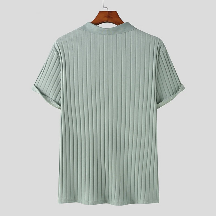 Textured Stripe Zipper Polo