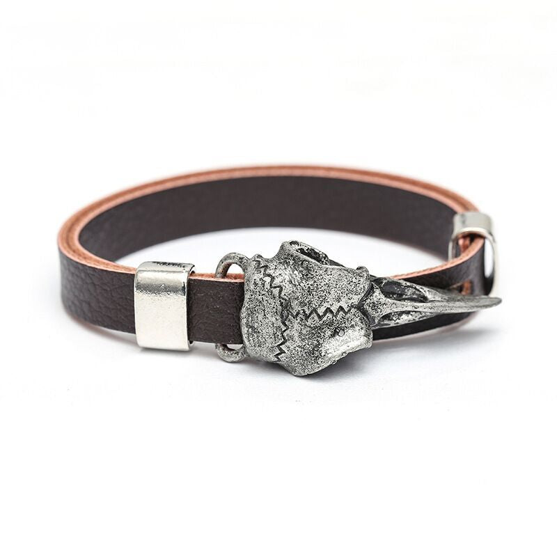Retro Viking Bird Skull Leather Bracelet