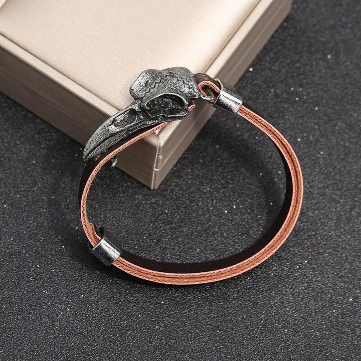 Retro Viking Bird Skull Leather Bracelet